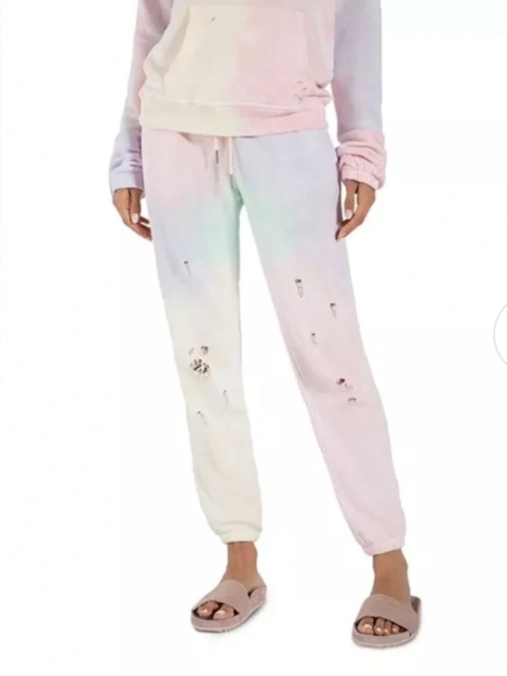 ‼️2 pc SET‼️ n:philanthropy Pastel Tie Dye Distressed Set Hoodie & Joggers sz M - Picture 2 of 9